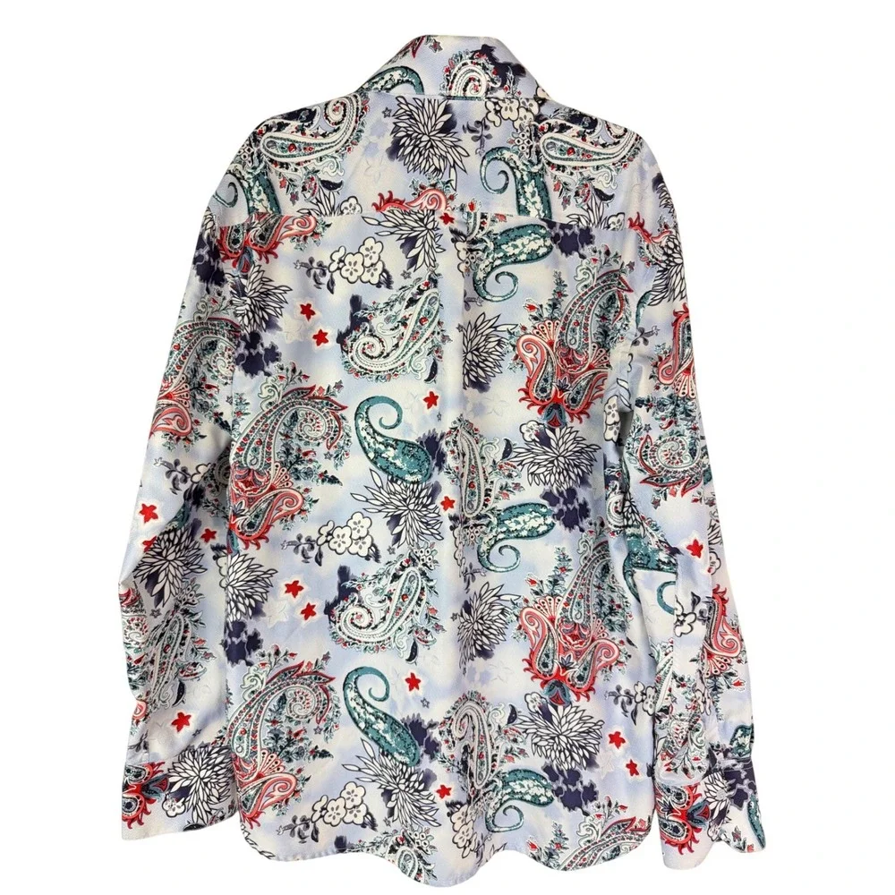 Daniel Ellissa Button Down Shirt Mens‎ XL Blue Paisley Floral cuffed Long Sleeve